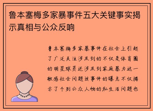 鲁本塞梅多家暴事件五大关键事实揭示真相与公众反响 鲁本塞梅多家暴事件五大关键事实揭示真相与公众反响